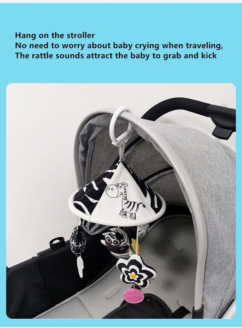 Hanging Baby Toys, Black and White High Contrast Animal Plush Toys with Rattles and Sequins, Stroller & Car Seat Mount, Unisex Children image number 1