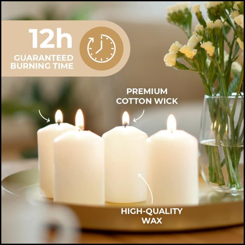 Horeca Candles - Pillar Candles - White - Set of 80 Decorative Candles - &Oslash; 4 X 7 Cm (1.57 X 2.76 In) - 12 Hours Long Burning - Unscented - Dripless - Smokeless - RAL Quality image number 1