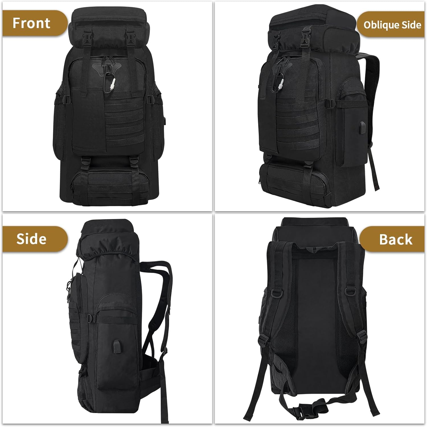 Dafape Men Women Hiking Backpack, 80 L Travel Daypack for Camping Outdoor Workout Cycling Sport Gym Large (Black) image number 1