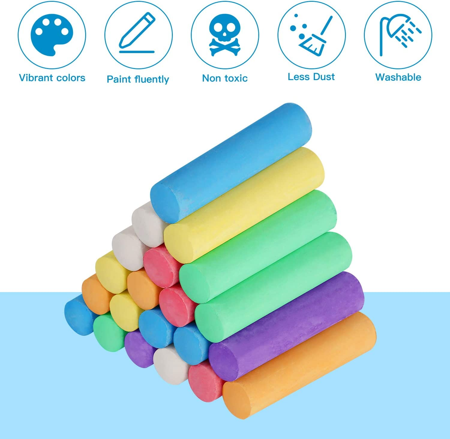 Jumbo Sidewalk Chalks for Kids, Maxzola Inc. 61 Pcs Washable Non-Toxic Chalk for Toddlers, Outdoor, Street, Chalkboard Bulk Chalk Play Art Set image number 4