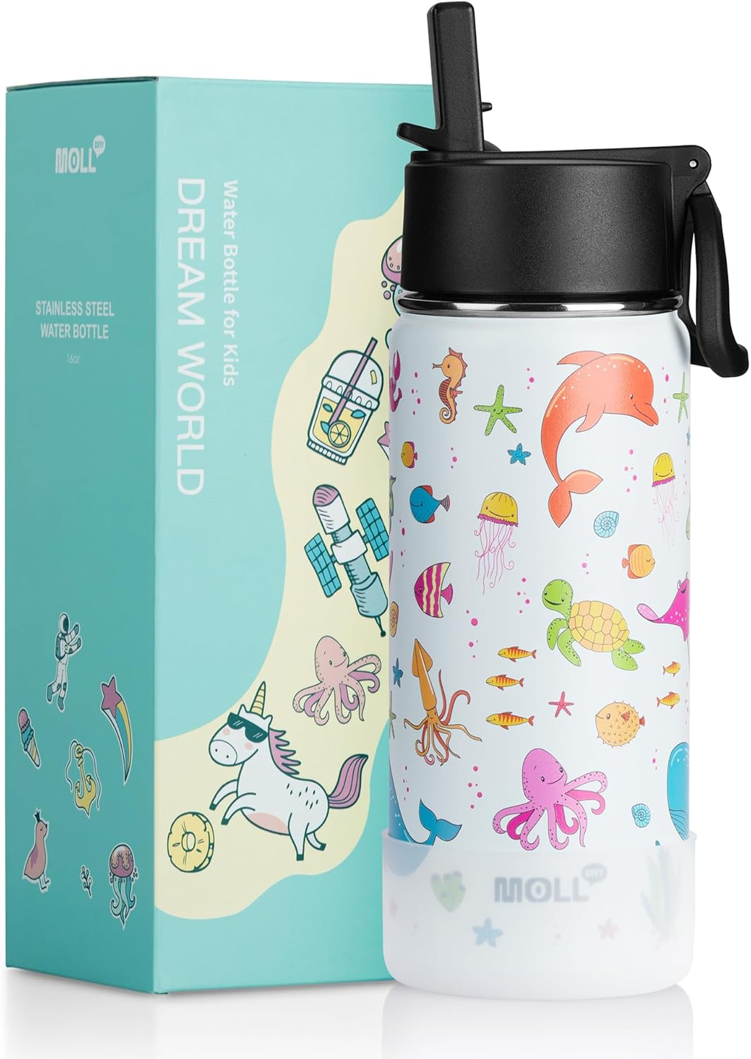350ML Water Bottle with Straw Stainless Steel Double Wall Vacuum Insulated Water Bottle for Girls, Reusable Metal Water Flask BPA Free -Unicorn image number 4