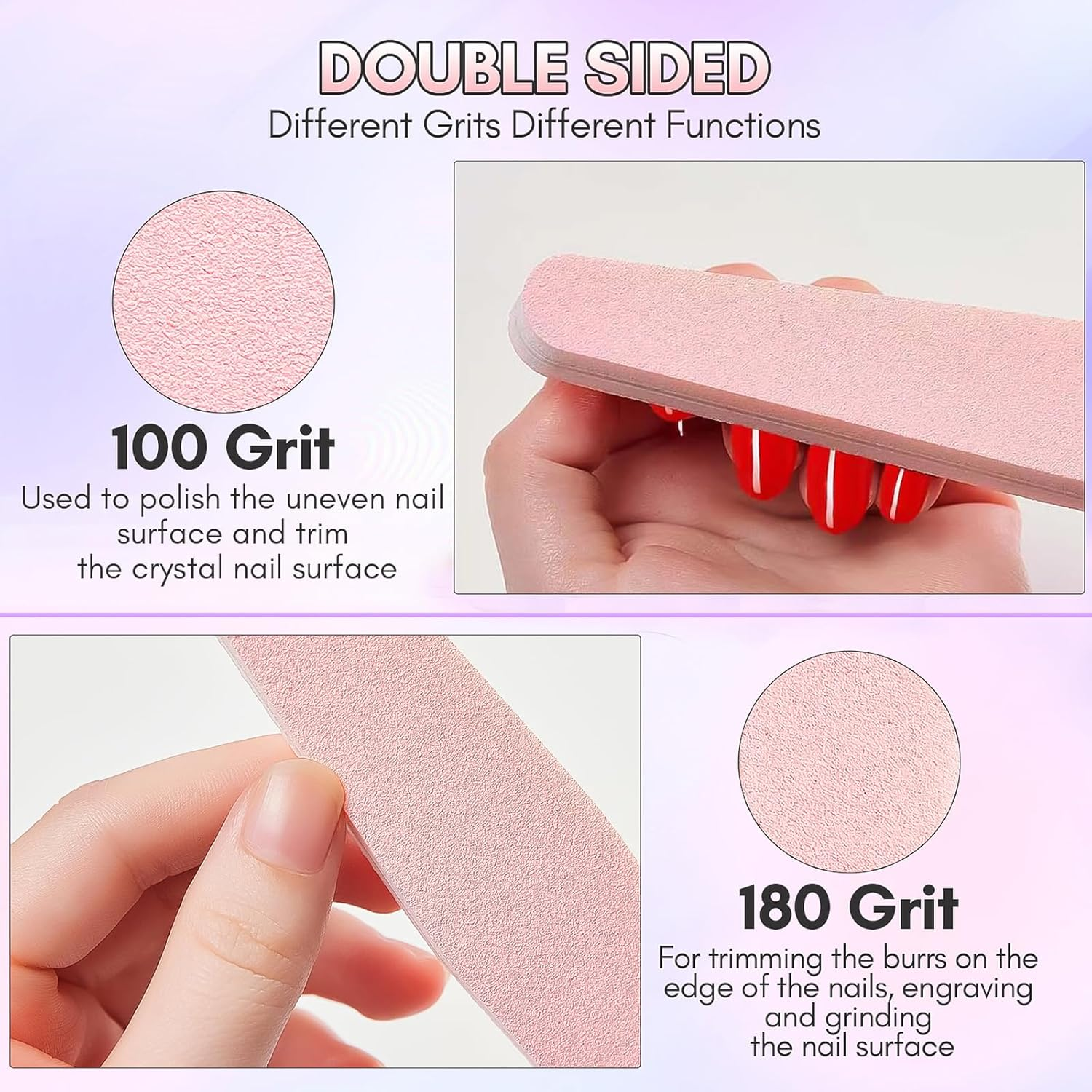 Makartt Nail Buffer Block, 100/180 Grit Sponge Nail Files, 10Pcs Double Sides Pink Nails Sanding Filer for Acrylic Gel, Professional Manicure Art Buffering Kit for DIY Salon Use image number 3
