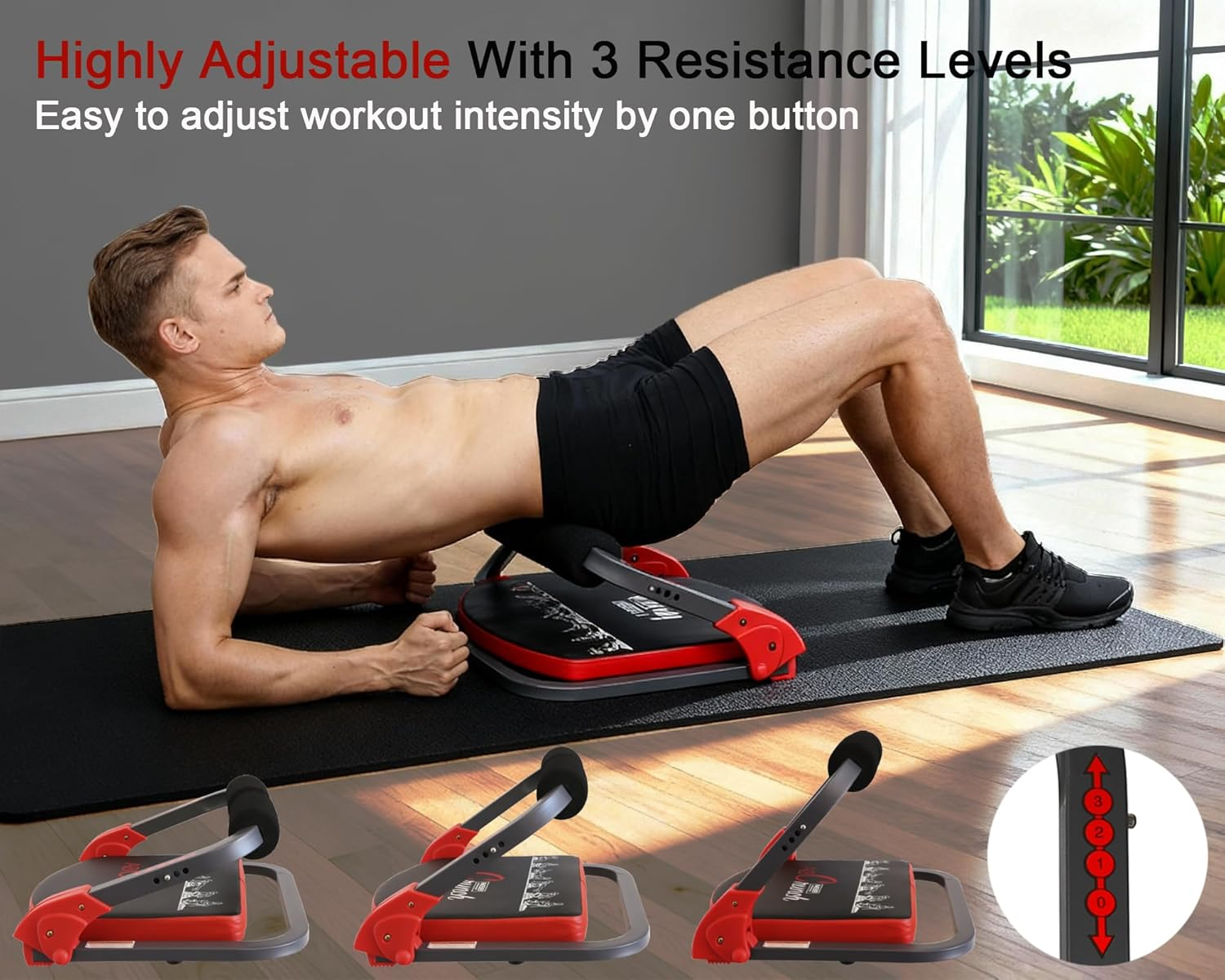 Ab Machine Workout Equipment,Whole Body Ab Workout Machine,Sit up Exercise Equipment for Home, Strength & Abdominal Trainer with 3 Adjustable Resistance Levels and Bands.Us Patented image number 5