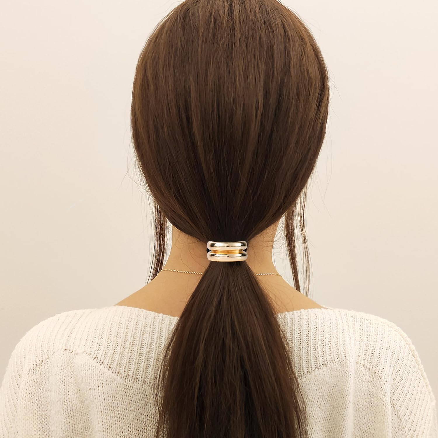 Hair Cuffs for Ponytails, Metal Hair Ties U-Shaped Ponytail Hair Bands Fashion Ellipse Elastic Hair Band Retro Temperament Headband Ponytail Cuff for Women (Gold) image number 3