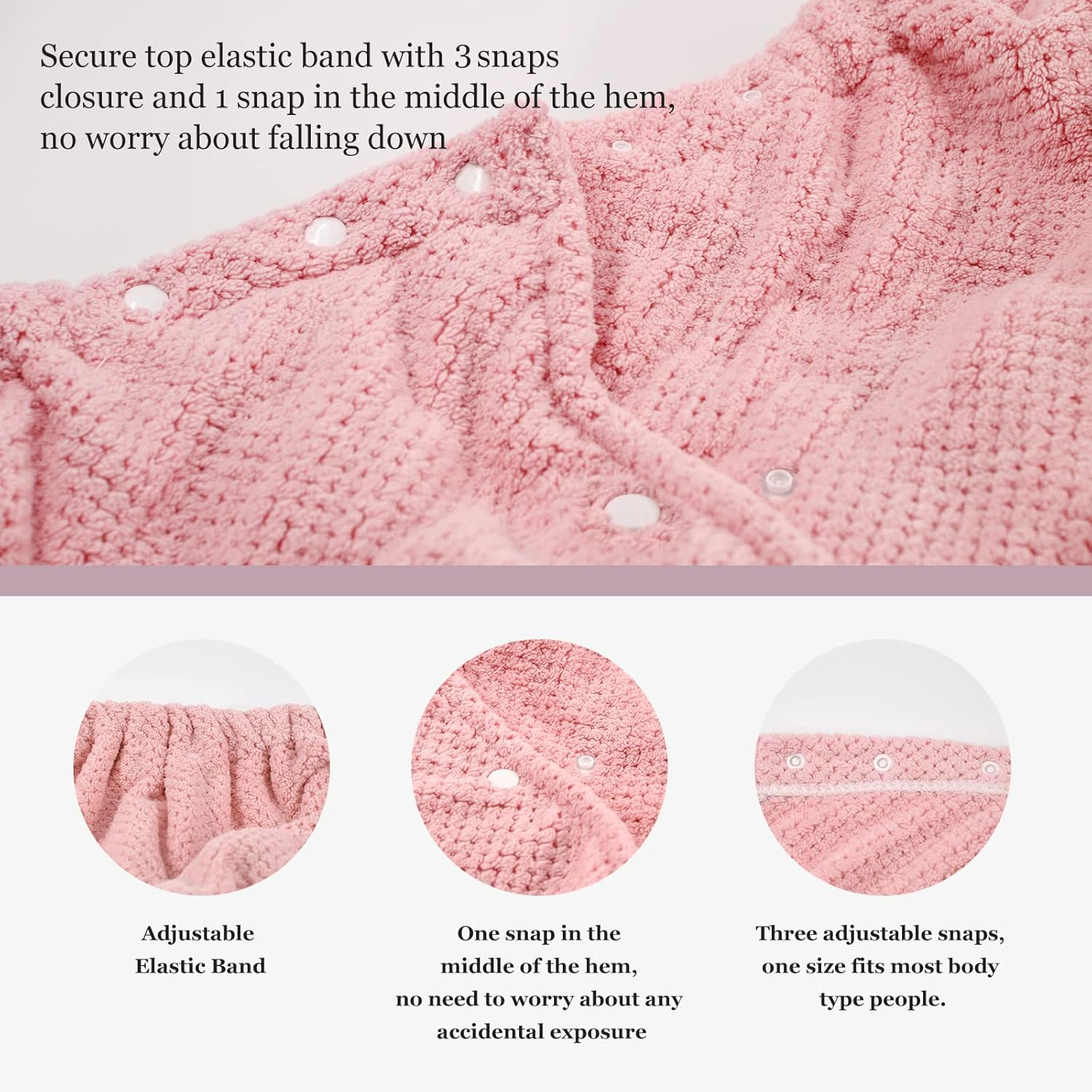 Women Microfiber Bath Wrap Towel and Hair Drying Towel - Adjustable Soft Body Wraps Dress with Hair Towel, Super Absorbent to Quick Drying Hair and Body (Pink) - Grey image number 5