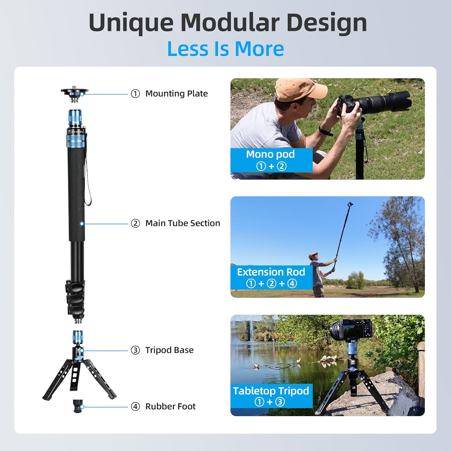 SIRUI AM-404FL Camera Hiking Pole Monopod with Stand, 190 Cm Aluminium Tripod, Innovative Quick Release Design, 360&deg; Panoramic Panning, 4 Sections, Maximum Load 12 Kg image number 1