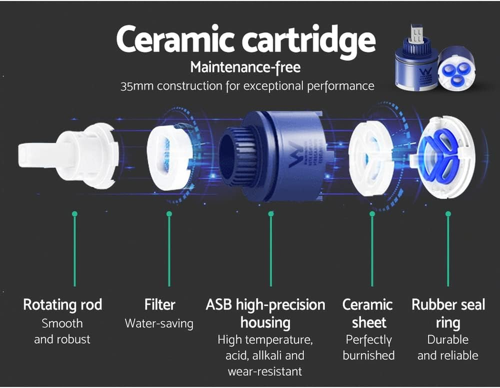 Cefito Shower Tap, Square Mixer Showers Faucet Head Showerhead Tap Bath Accessories Bathroom Toilet Set Kitchen Fixtures Wall, Leak-Resistant Solid Brass Body Black image number 5