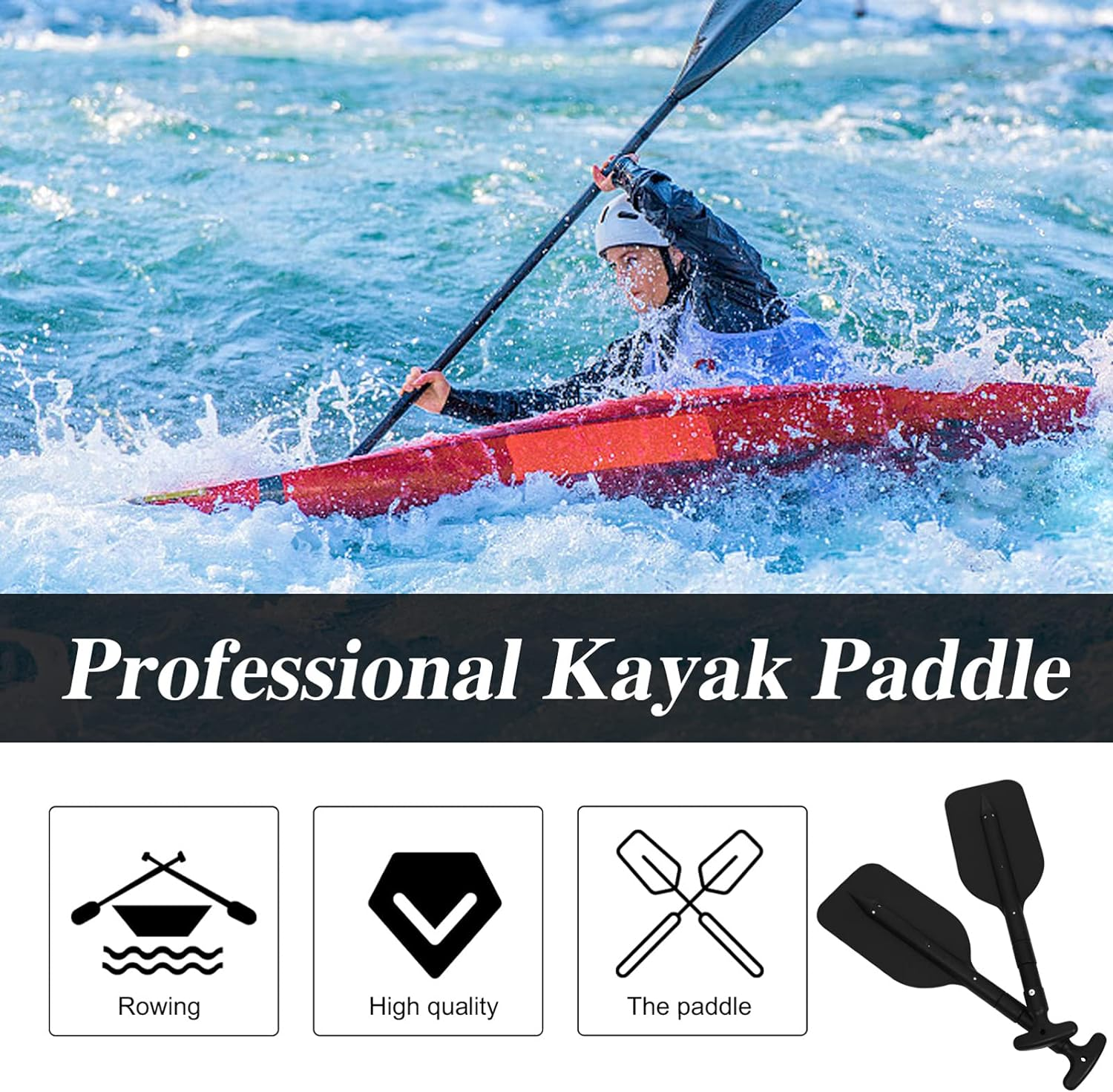 BESPORTBLE Outdoor Accessories Exercise Retractable Paddle Kayak Paddle Aluminum Alloy T- Handle Paddle Water Sports Telescopic Portable Paddle Adjustable Paddles 2Pcs (Black) Kayak Accessories image number 4