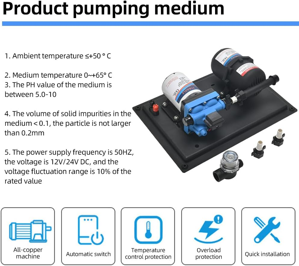RV Water Pump DC 24V 3.5GPM 13.5L/Min 45PSI Fresh Water Diaphragm Pump Built in on Demand Pressure Switch with Pressure Tank for Boat Travel Trailer RV Kitchen Bathroom Water Diaphragm Self Priming image number 3