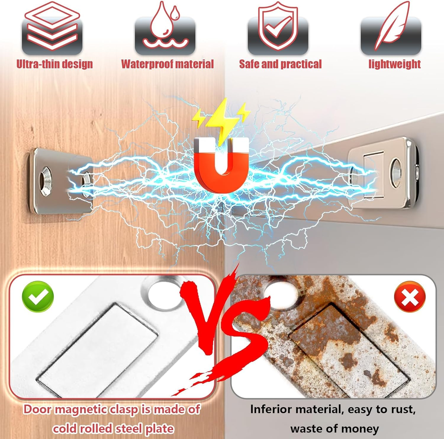 Magnetic Door Catch, Cabinet Magnetic Catch 6 Pack, Magnetic Door Closures for Cupboard, Kitchen, Closet, Closer, Sliding, Doors, Windows, Drawer image number 4