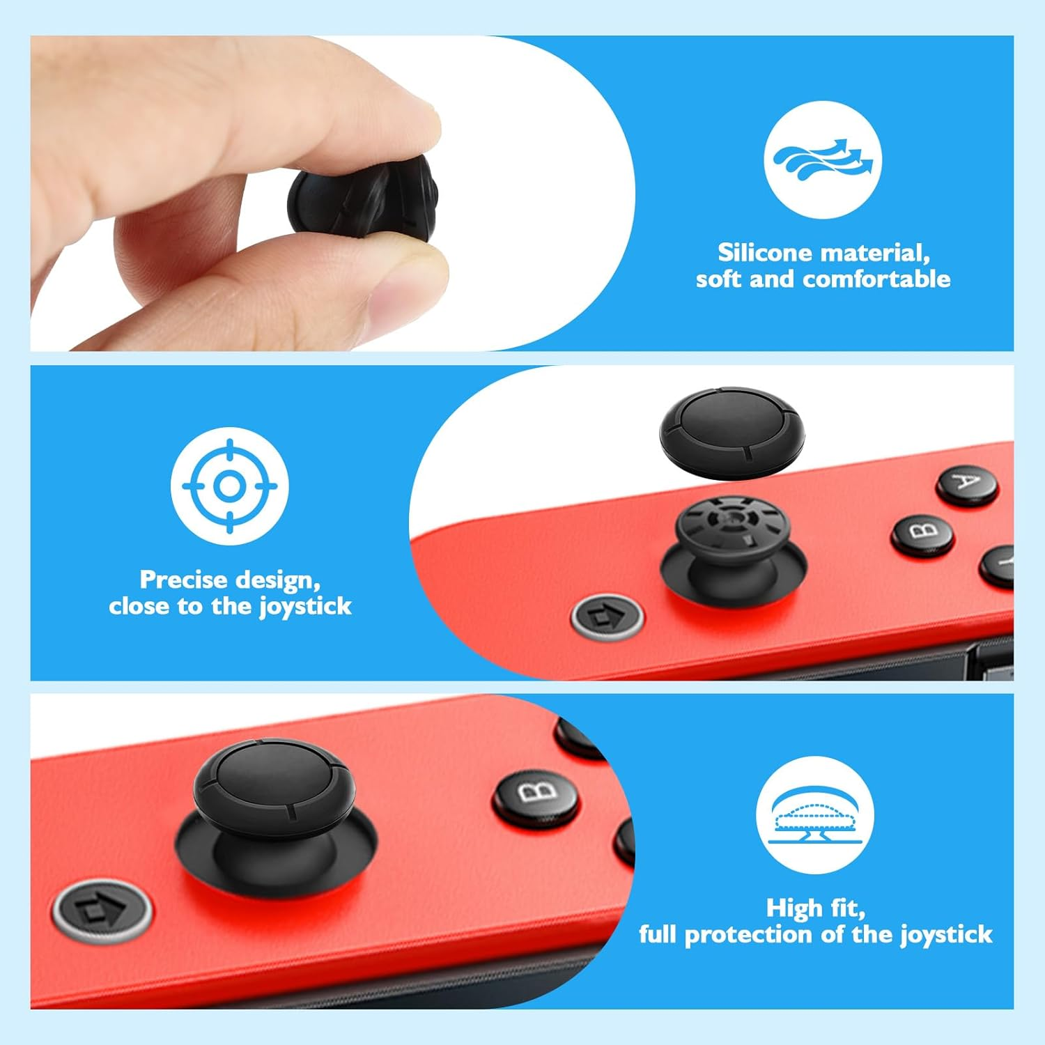 Havenease 6 Pack High Grip Silicone Joystick Covers for Nintendo Switch Controllers, Non-Slip Protective Covers Compatible with Switch Lite/Switch 2 Accessories (Black) image number 2
