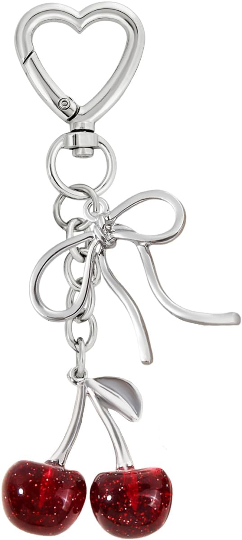 Cherry Keychain Cute Cherry Bag Charm Bow Keychain for Women Bag Keys Backpack Decor - Gold Pink B image number 6