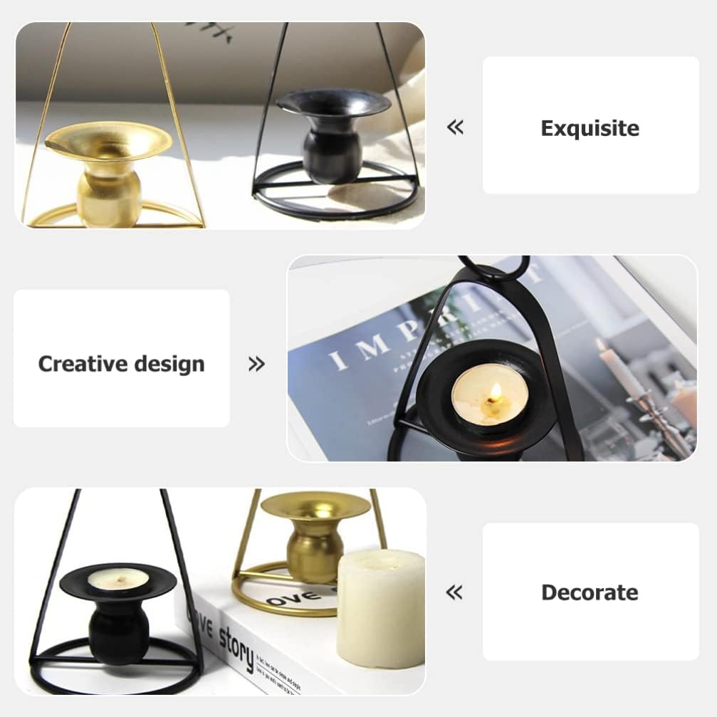 Operitacx Portable Candle Holder Metal Candlestick Holder Tall Candlesticks Hanging Candle Holder Short Candlesticks Handheld Candle Stick Holder Table Candles Dining Table Iron Accessories image number 4