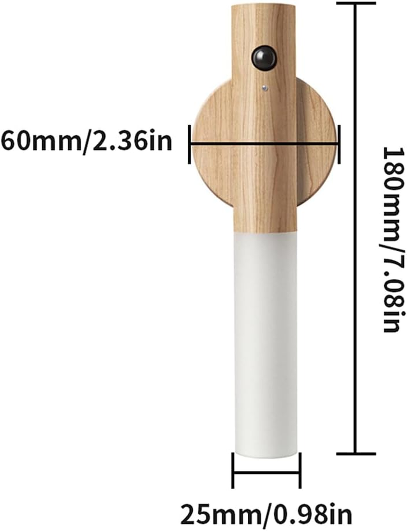 WCIC Motion Sensor Night Lights Magnet Body Sensor Hallway Night Lights Rechargeable Led Light Portable Stairway Night Lights Wooden Wall Sconce Battery Powered Cabinet Lights (White Ash 2PCS) image number 5