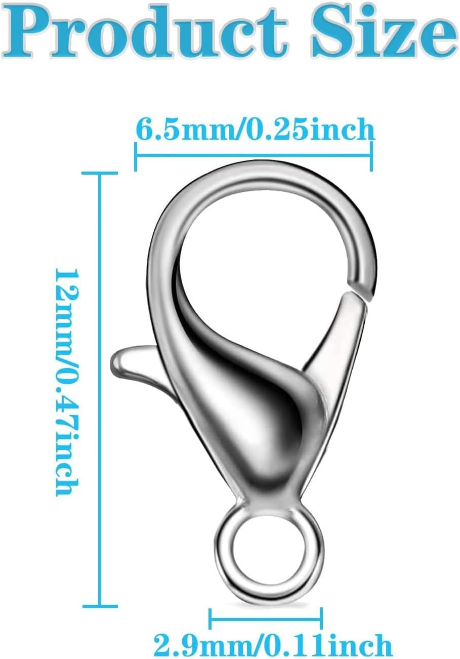 YUENTOEN Lobster Claw Clasps, 300 Pcs 12Mm Jewelry Lobster Clasps Curved Lobster Claw Clips for Necklaces, Bracelets and DIY Works(Silver) image number 2