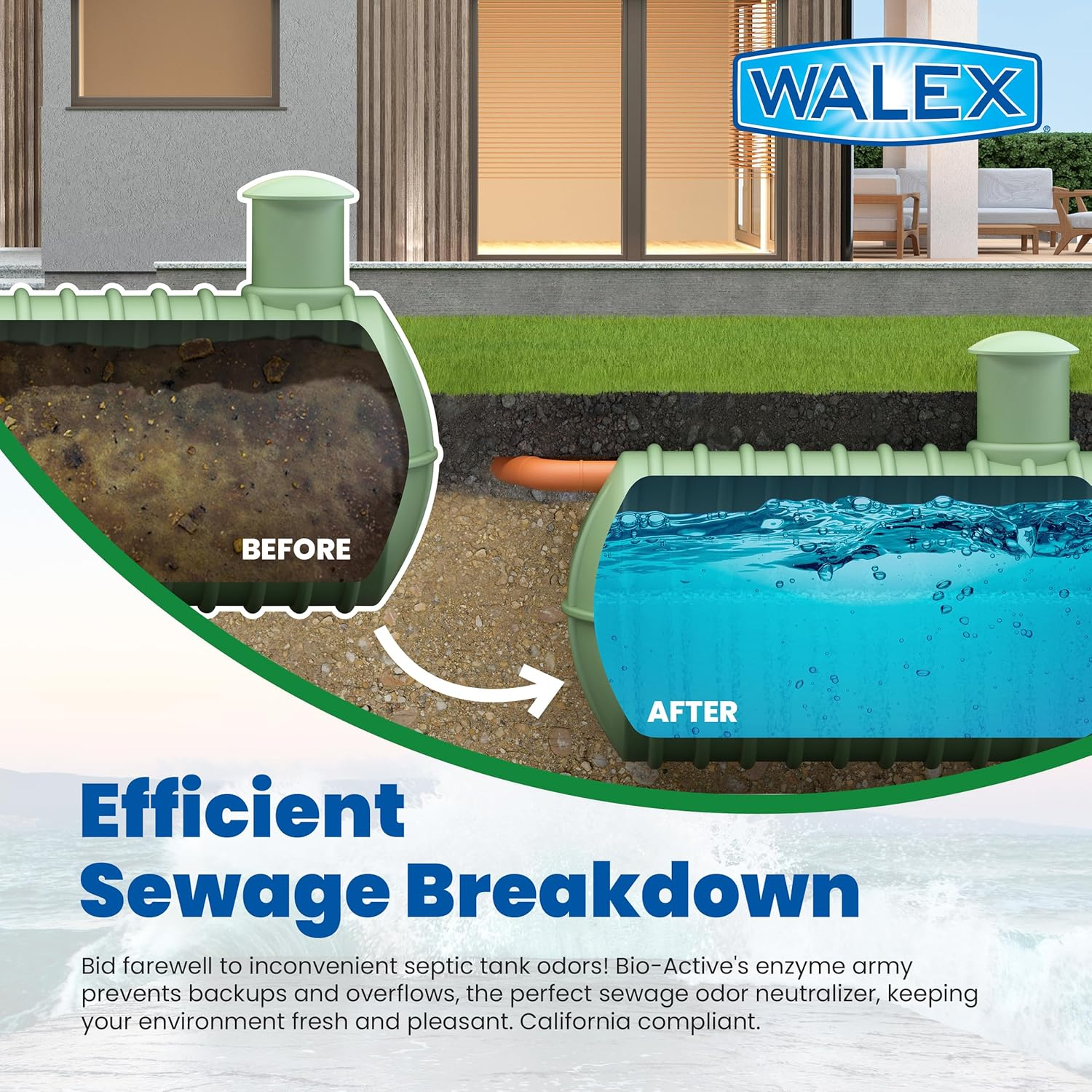 Walex Bio-Active Home Septic Tank Treatment - Strong Digestive Power with Beneficial Bacteria & Enzymes for Liquefying Solids & Breaking down Waste, Odor Neutralizer -1 Year Supply, 12 Packets image number 1