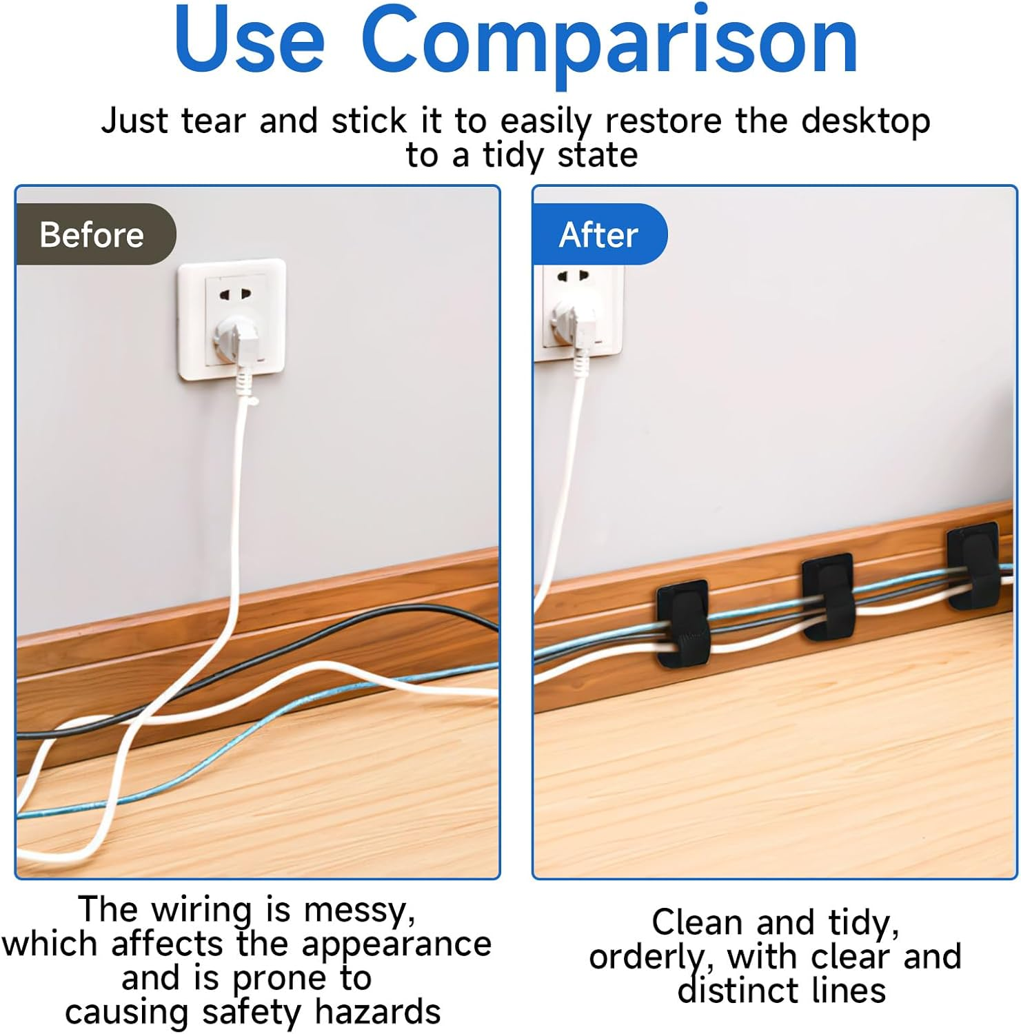 40 Pcs Hook and Loop Velcro Cable Ties - Reusable Strong Adhesive Cord Organizers for Desk/Home/Office - No Residue Heavy Duty Cable Management Straps, Electrical and Wiring (White & Black) - White Black image number 4