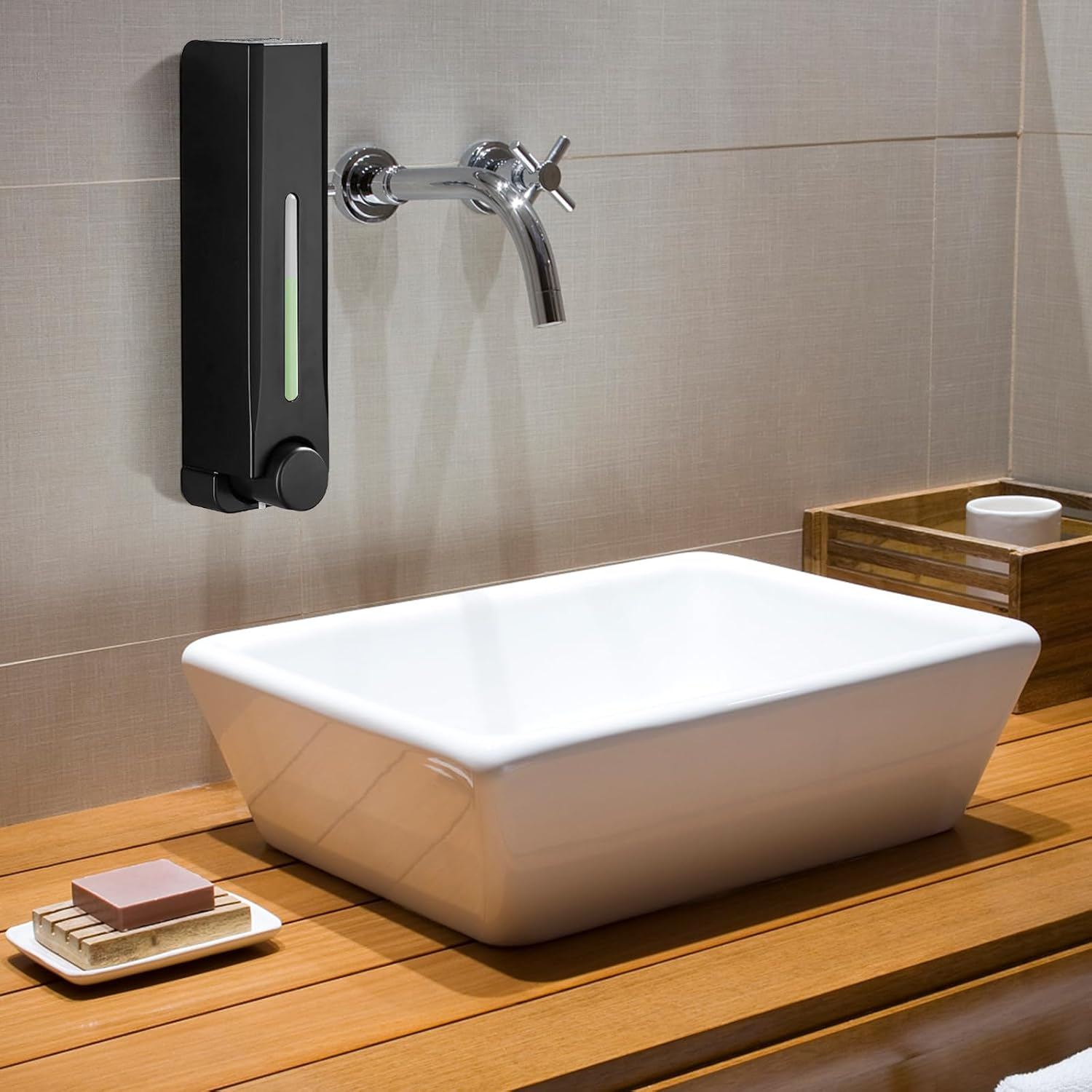 Wall Mounted Soap Dispenser, 500Ml Capacity Shower Shampoo Dispenser, Single Head Modern Multifunctional ABS Housing Lotion Holder for Bathroom, Commercial (Black) image number 6