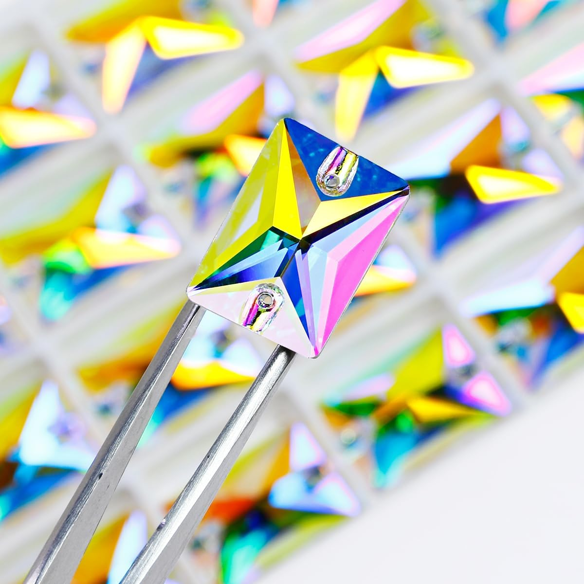 DONGZHOU Crystal AB Sew on Rhinestones Flatback Rhinestone with Holes Rectangle Sew-On Rhinestone Gemstone Strass for Costume, Clothes, Garments, Dress, Jewelry, Belt，Shoes and DIY Crafts image number 5