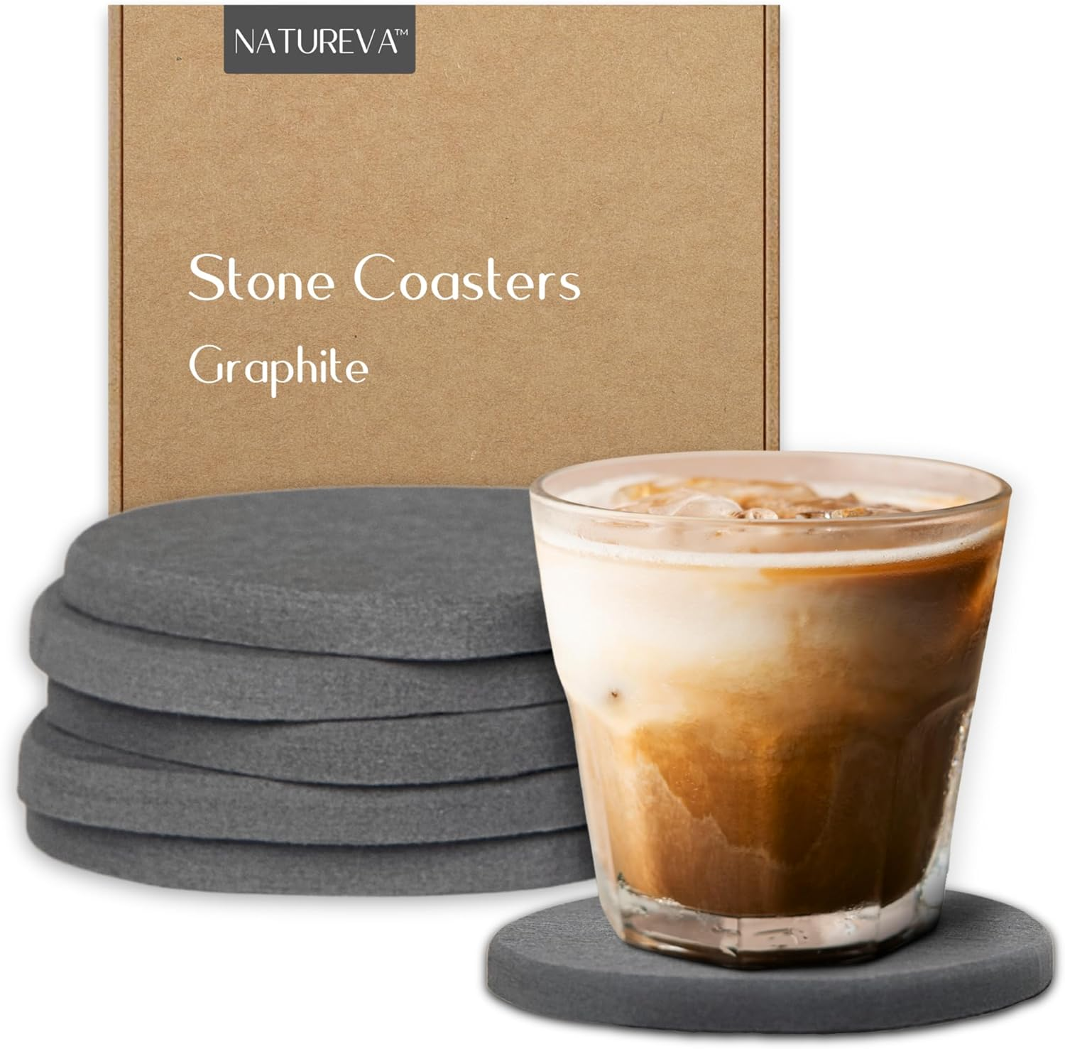 Home - Stone Coasters, Set of 6 | Super Absorbent, Quick Dry Diatomite Coaster for Drinks | Made of Natural Diatomaceous Earth | Absorbing Water Instantly | Unique Shapes | Colour Graphite image number 6