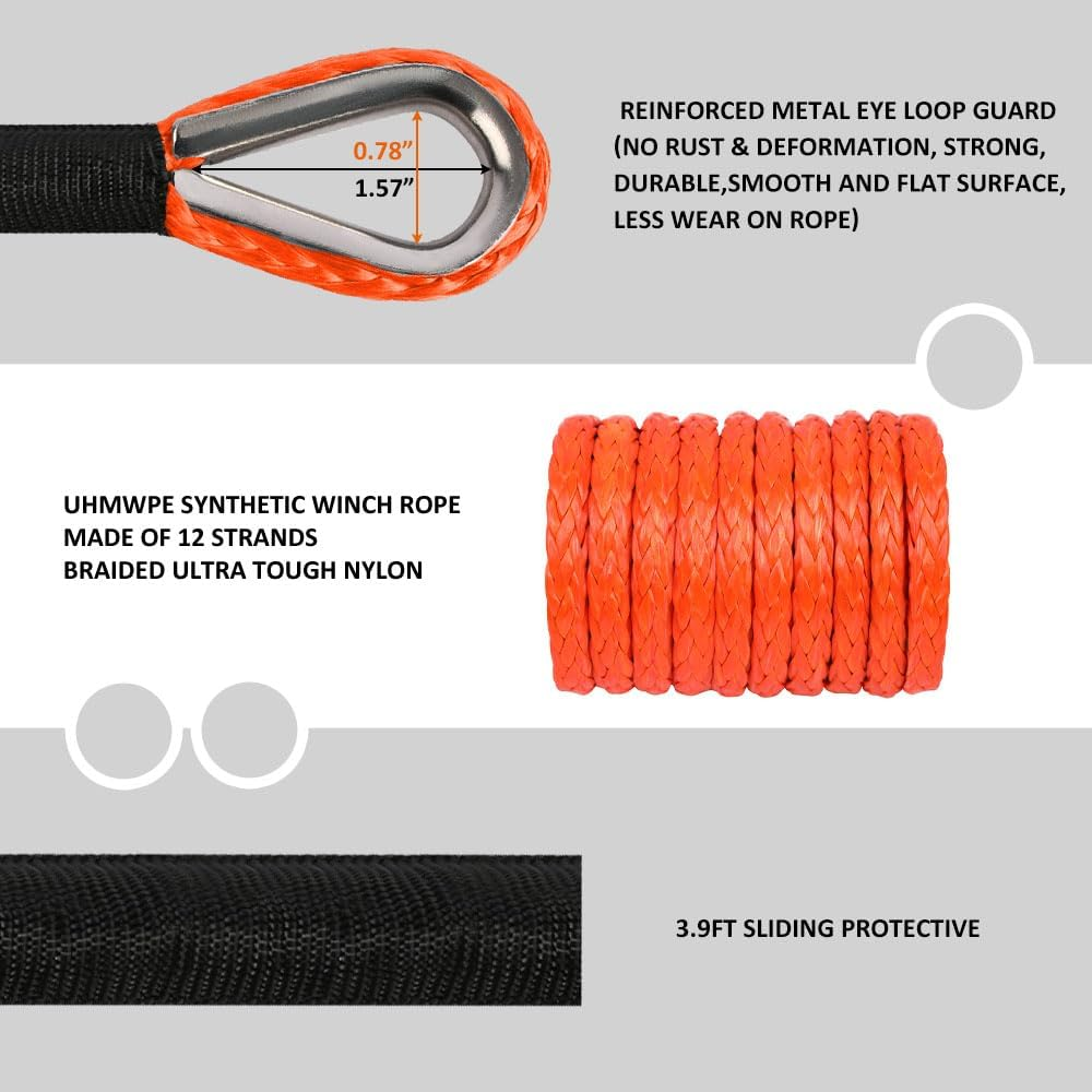 ZESUPER Synthetic Winch Rope1/4''X 49' 10000Lbs Winch Rope Cable with Sheath Winches for Winches SUV ATV UTV Vehicle Boat Ramsey Car (Orange) image number 5
