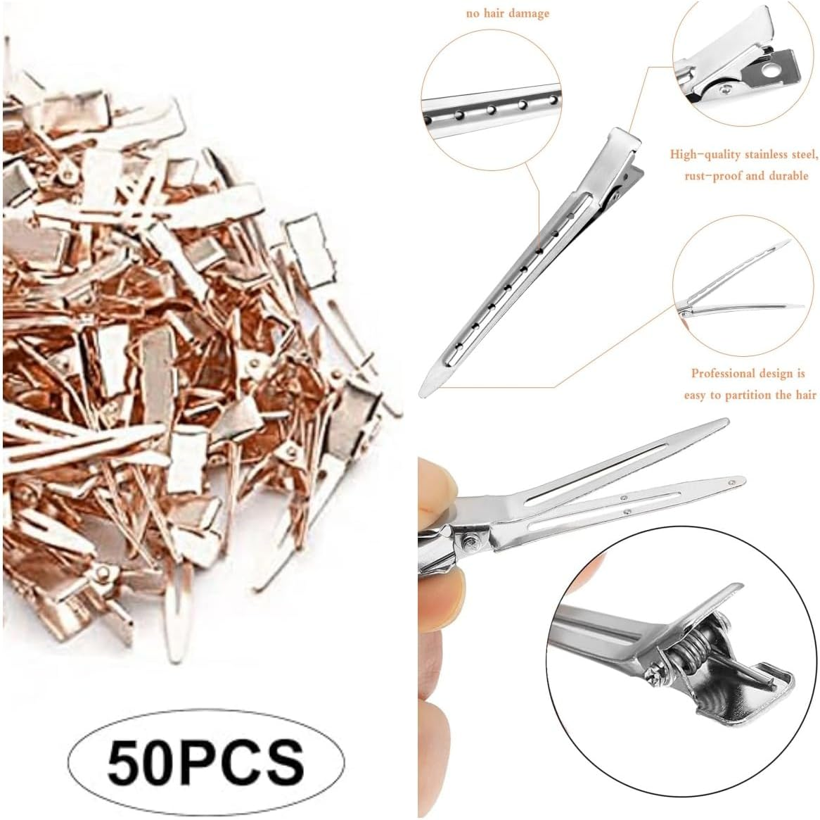Metal Duck Billed Hair Clips for Styling Sectioning,Silver for Women Long Hair, Alligator Curl Clips for Hair Roller,Salon,Bows DIY with Case image number 3