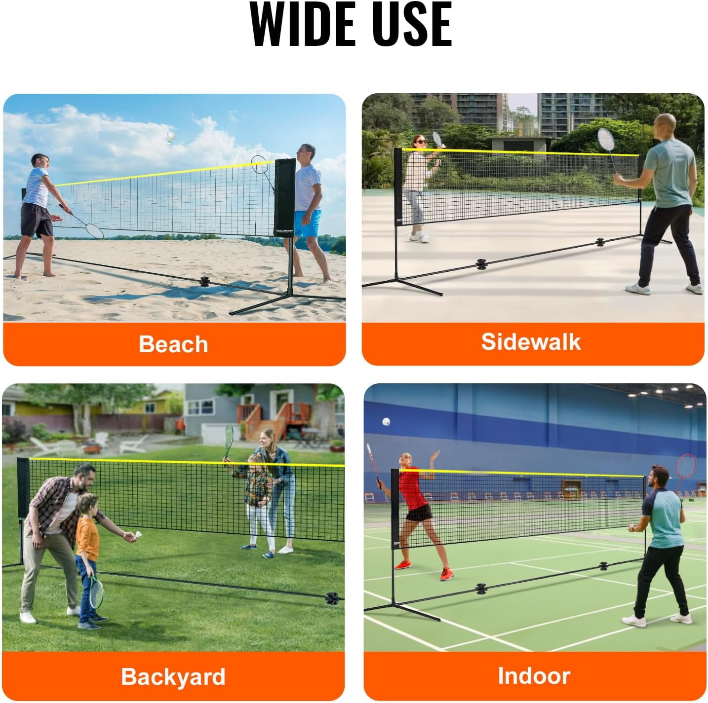VEVOR Badminton Net, Height Adjustable Volleyball Net, 20Ft Wide Foldable Pickleball Net, Portable Tennis Net Set with Poles, Stand, Bag, Rackets, Nylon Shuttlecocks, Kid Backyard Indoor Outdoor Use image number 5
