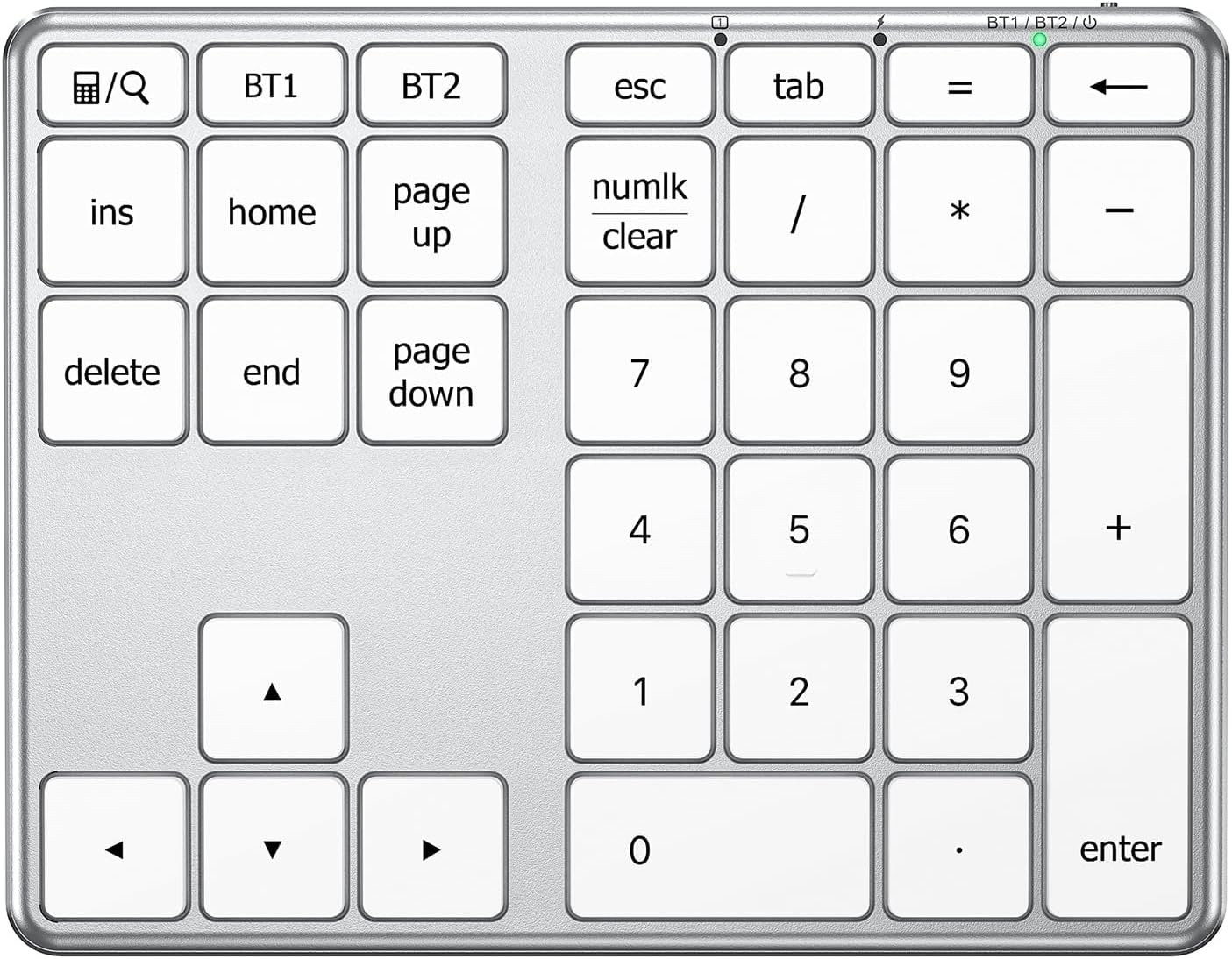 Iclever Bluetooth Number Pad, Multi-Devices Wireless Number Pad, USB-C Rechargeable, External 34-Keys Numpad for Data Entry, Compatible for Laptop, Mac, Imac, Notebook, PC Desktop (Kp10-Silver)