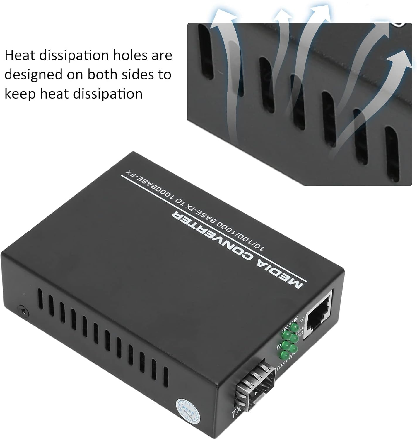 Dual LC Gigabit SFP to RJ45 10/100/1000Base TX to 1000Base FX Multimode Fiber Converter, 850Nm Wavelength Ethernet Media Converter with Heat Dissipation image number 6