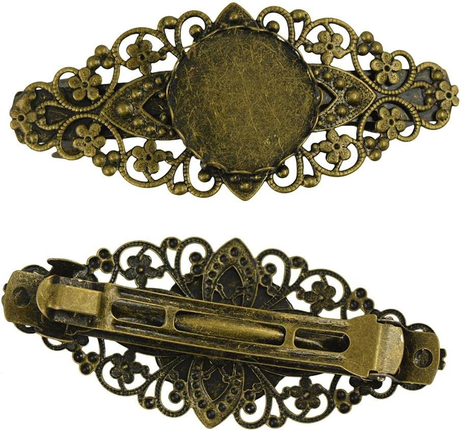 Eigell Vintage Flower French Barrette Blank Pair Setting