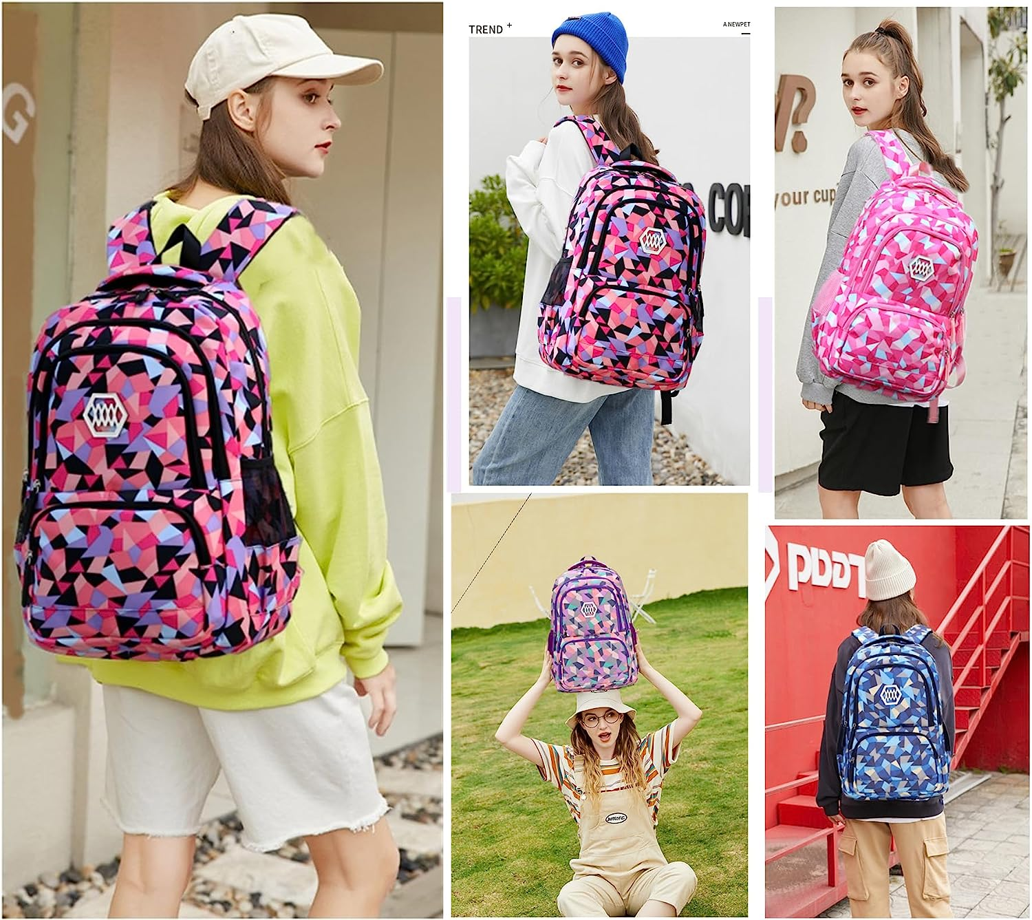 Geometric Print Girls Boys Backpacks for Kids Primary School Bags image number 6