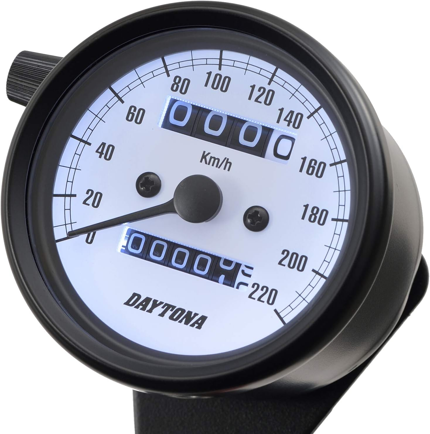 Daytona 15626 Motorbike Mechanical Speedometer, Black Body/Black Panel/White LED, Diameter 2.3 Inches (60 Mm), 140 Km/H Display, Indicator Included image number 7