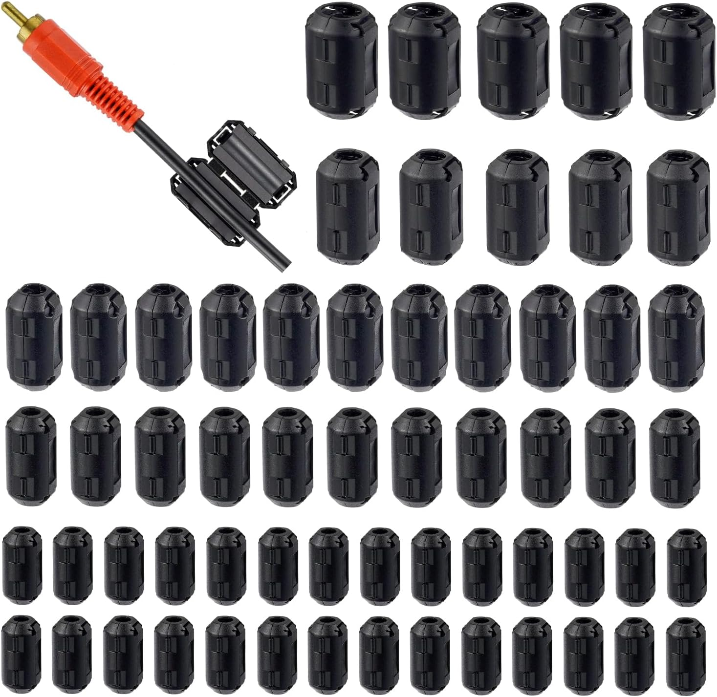 HUAREW 60 Pcs Black Clip-On Ferrite Ring Core RFI EMI Noise Suppressor Cable Clip for 3.5 Mm 5Mm 7Mm 9Mm 13Mm Diameter Cable image number 1
