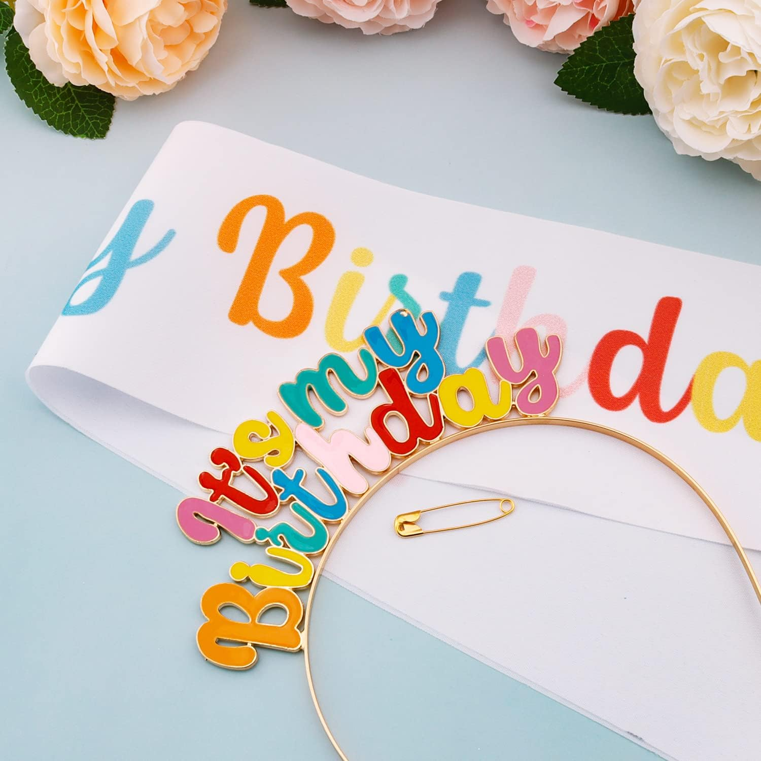 Chanaco Birthday Sash Birthday Girl Headband Set Birthday Crown Tiara Birthday Girl Sash Birthday Crowns for Women Happy Birthday Decorations Birthday Gifts for Women - Colorful image number 3