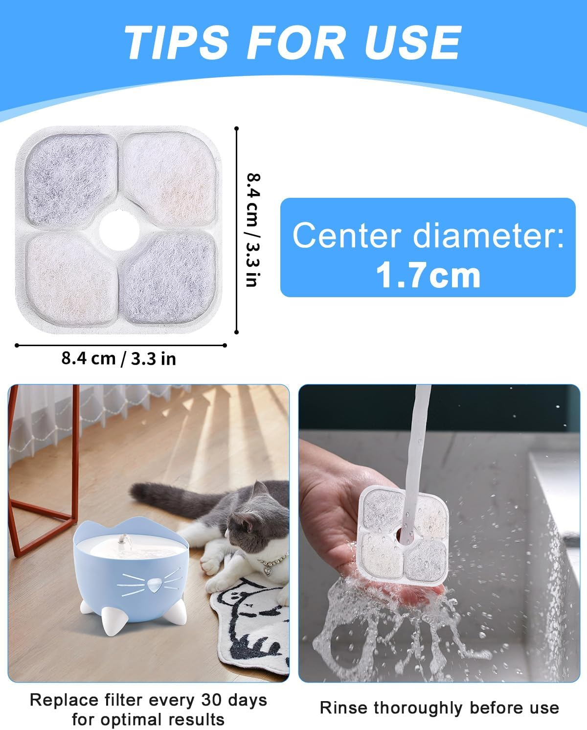 Yulado Filter Cat Fountain, 16 Pieces Drinking Fountain Filter for 2.5 L Drinking Fountain for Cat Replacement Filter image number 5