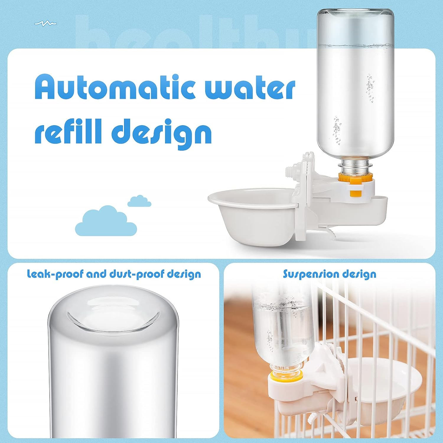 Riakrum 2 Pieces Dog Water Bottle for Crate 17Oz Anti-Overflow Pet Cage Water Dispenser Automatic Hanging Cage Bottle for Small Dogs Cats Bunny Ferret Small Animals Crate Kennel Cage, 2 Colors image number 2