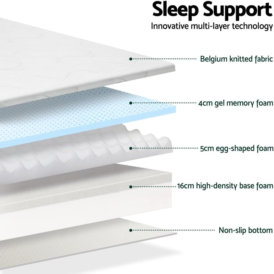 Giselle Bedding 25Cm Thick Double Memory Foam Mattress Topper, Foldable Bed Mattresses Toppers Protector Cool Gel Cover Non Spring Sleeping Mat Home Bedroom, Removable Washable White image number 5