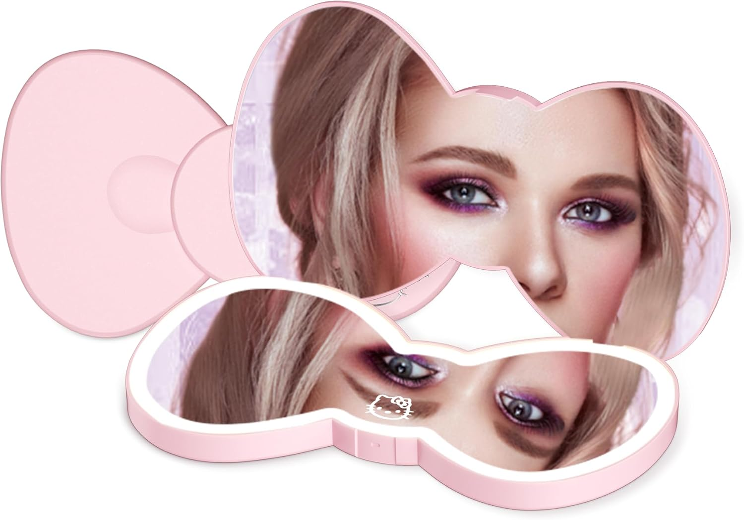 Impressions Vanity Hello Kitty Bow LED Compact Mirror, Double Sided Cute Travel Makeup Mirror, Soft Touch Button with Slide down Auto Shut off (Small) image number 6