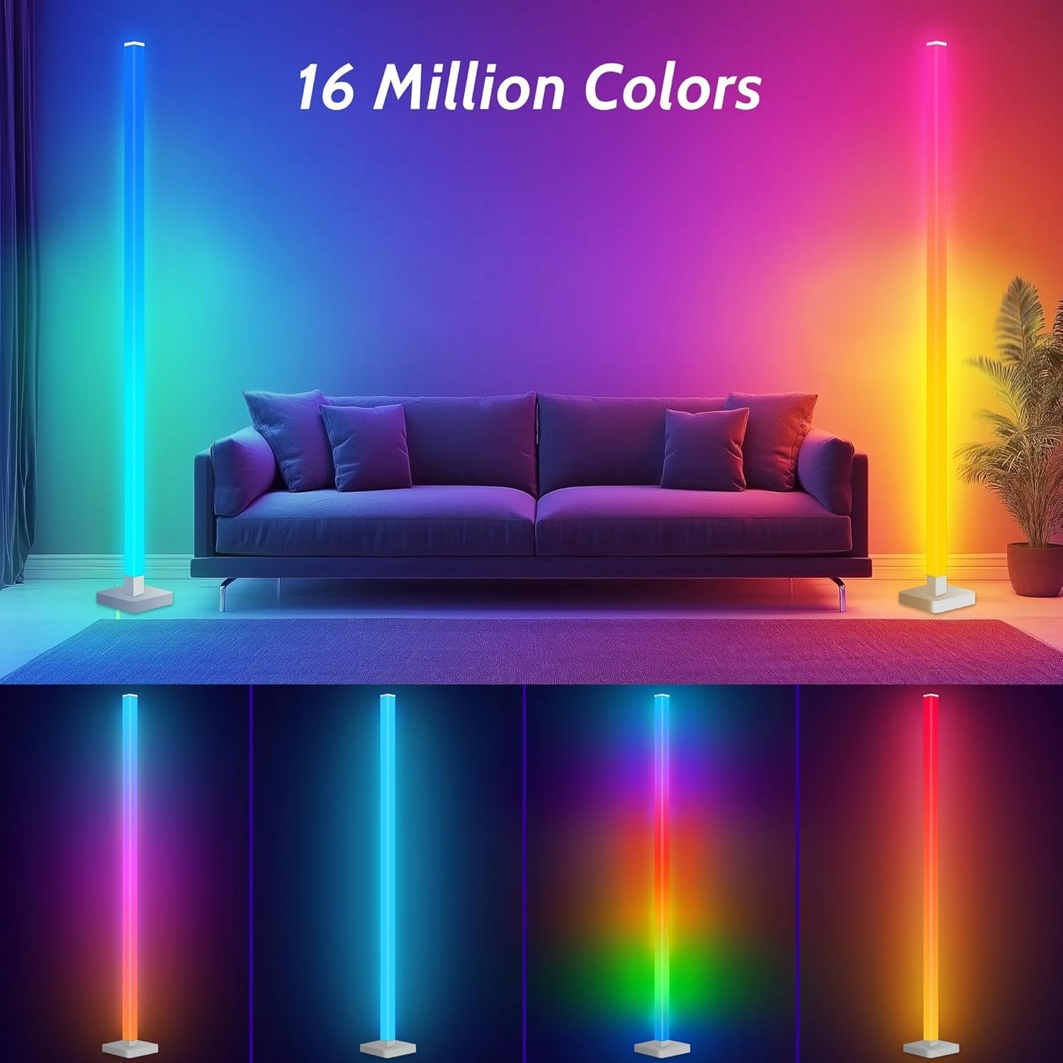 YUTONG ICRGB Corner Floor Lamp, DIY Smart Corner Lamp with Music Sync and 16 Million Colorstimer Setting - with App/Remote,Color Changing Standing Floor LED Lights for Bedroom Living Room Decor image number 5