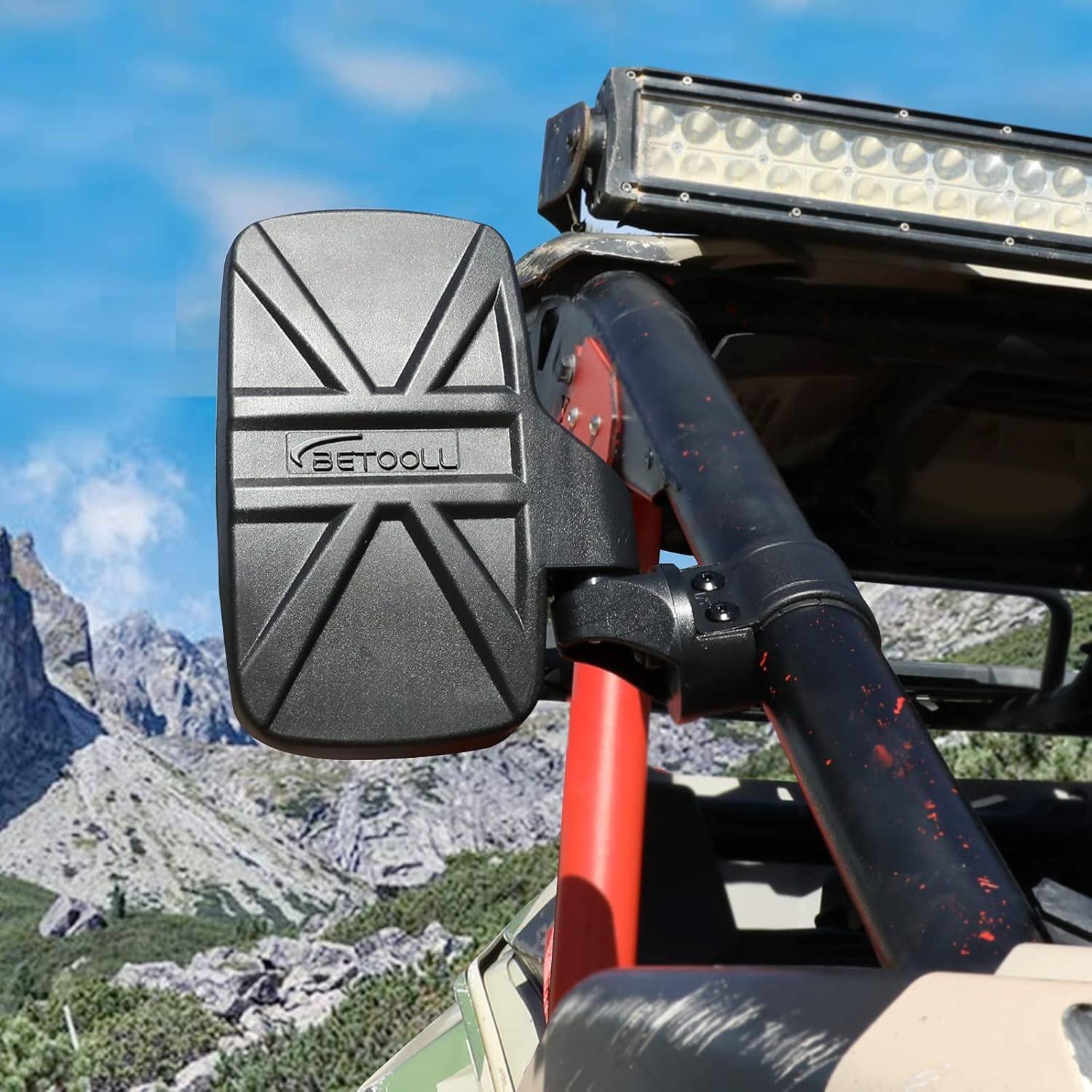 BETOOLL Adjustable Pair UTV Side Mirror Set 1.75 or 2Inch Roll Bar Cage Universal UTV Side View Mirrors High Impact image number 3
