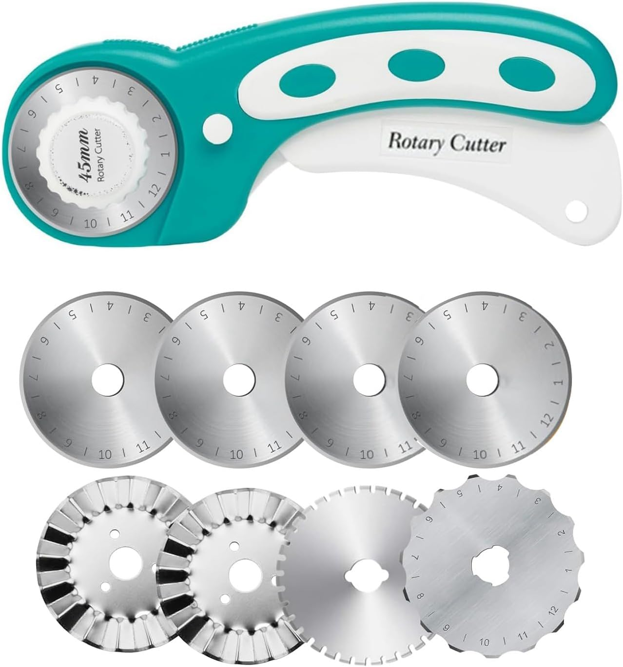45Mm Rotary Cutter for Fabric Crochet Edge Skip Blade Perforating + 8Pcs Rotary Blades 1Set