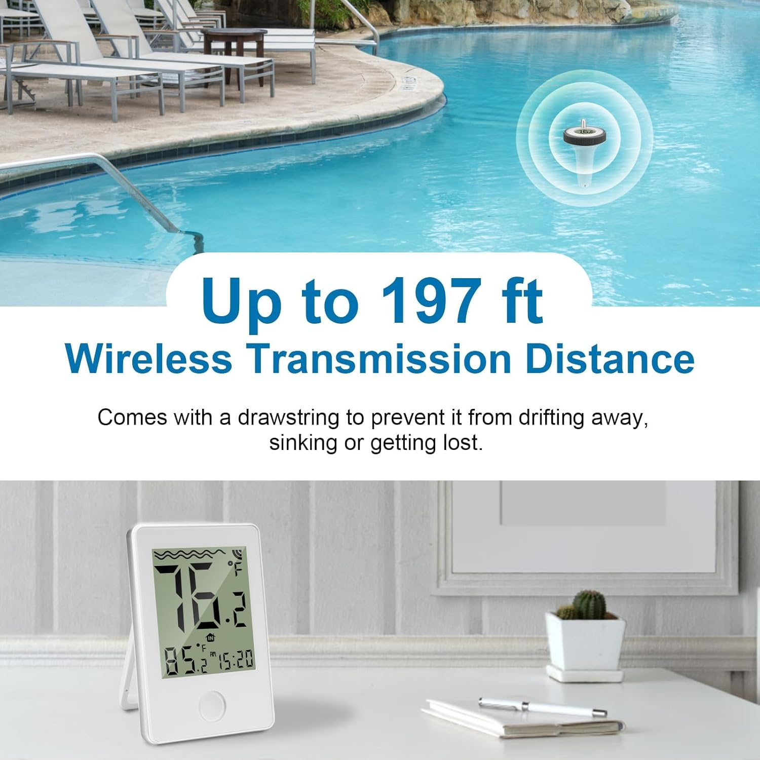 Wireless Digital Swimming Pool Water Temperature Thermometer Floating Easy Read&ndash;197Ft Range,-40&deg;C to +70&deg;C,IPX8 Waterproof,Reusable,Temperature Monitor for Tub/Ice Bath/Swimming Pool image number 4