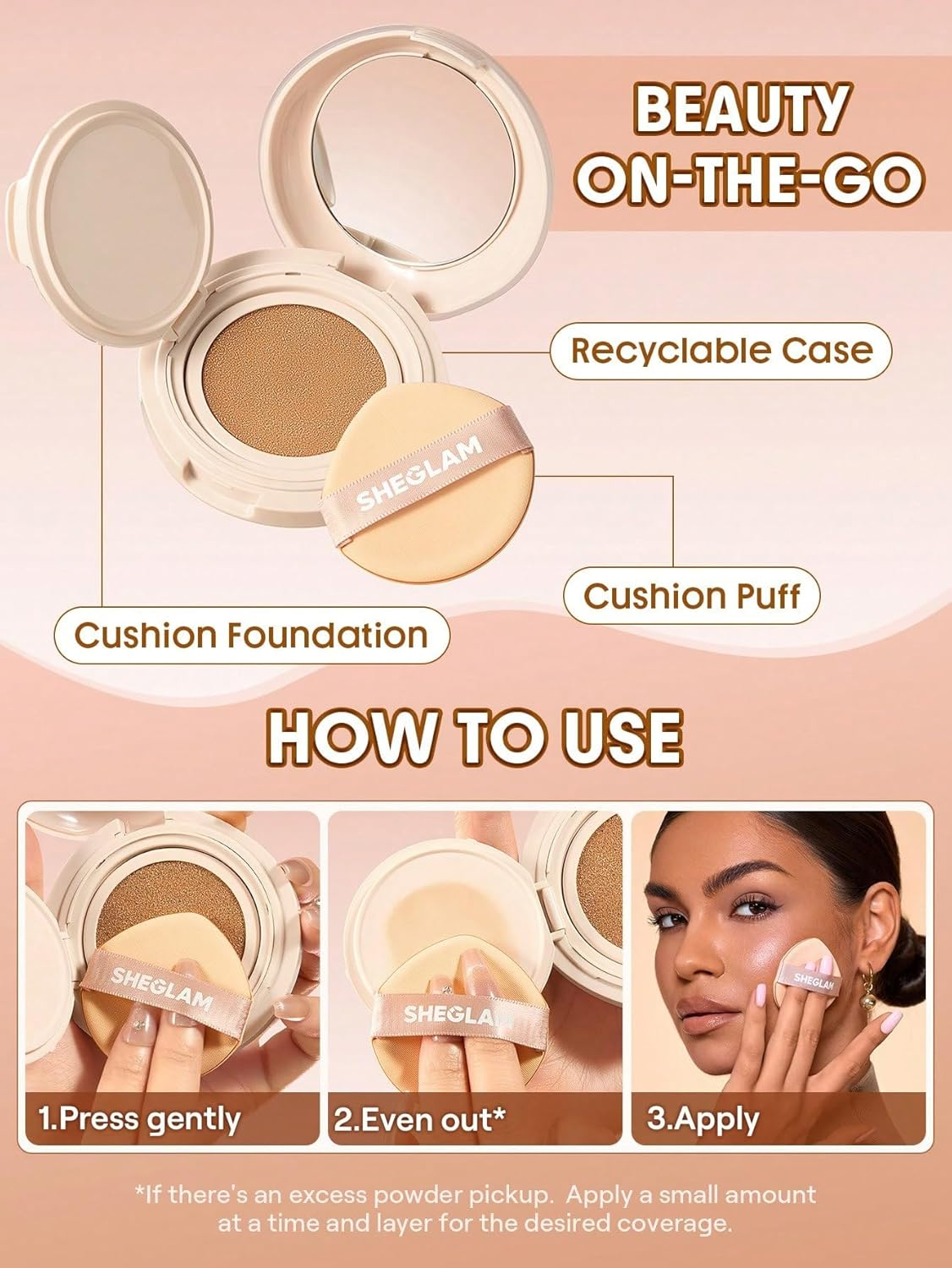 SHEGLAM Lock & Go Long-Lasting Cushion Foundation Soft Matte Weightless Waterproof for Flawless Base Makeup-Warm Vanilla image number 6