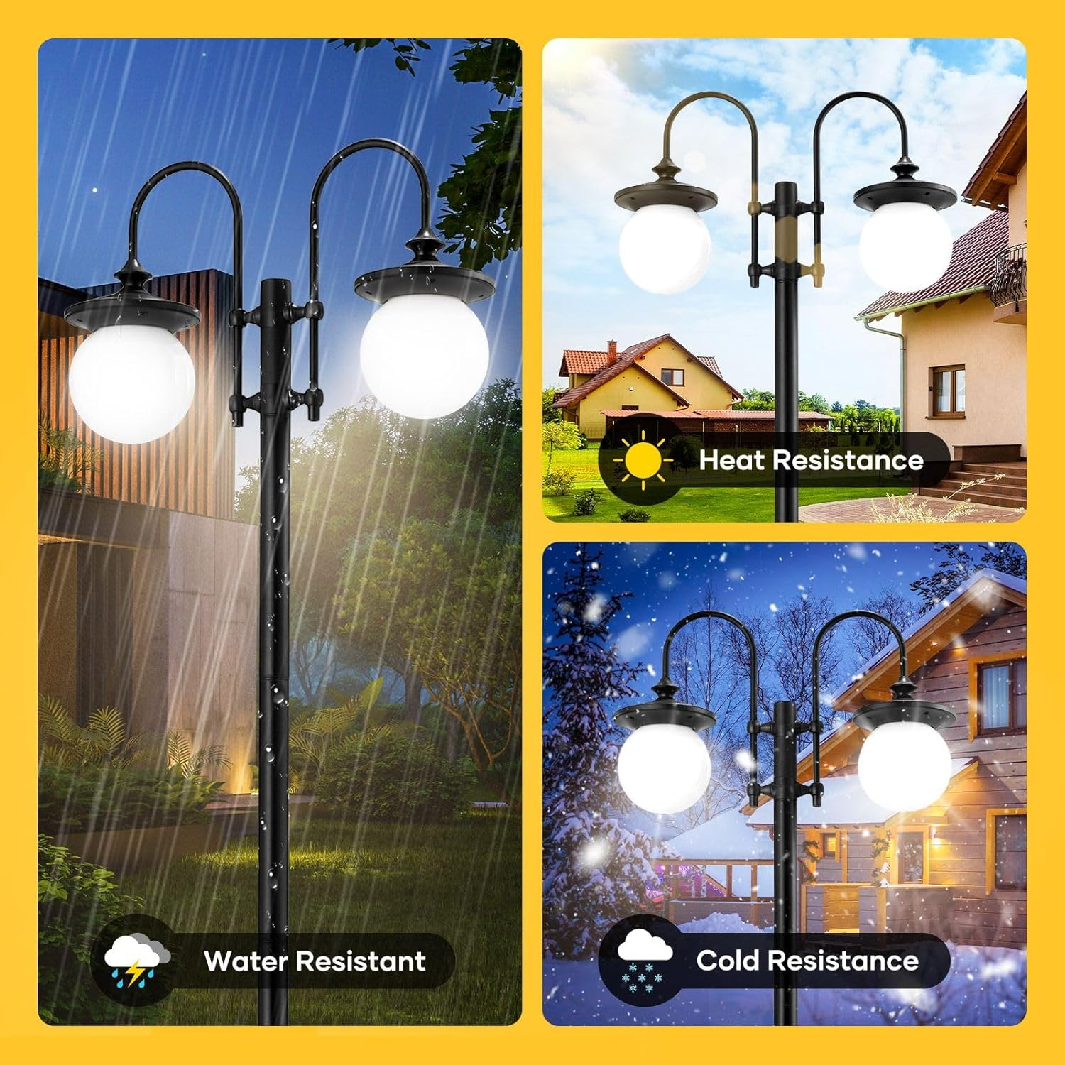 182Cm Solar Outdoor Post Light, IP44 Waterproof Heavy-Duty Aluminum Pole Lights with 2Pcs Globe Shade for Street Garden Pathway Security Pole Lamp Yard Driveway Patio image number 5