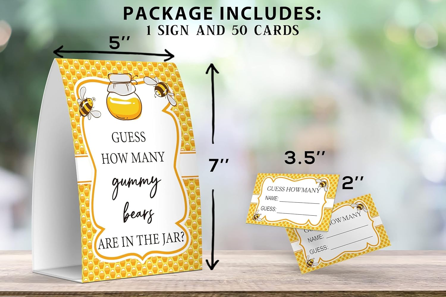 Pazag Guess How Many Gummy Bears Are in the Jar, Honey Bee Baby Shower Games, Honey Bee Theme Baby Shower - One Sign and 50 Cards (GES14) image number 5