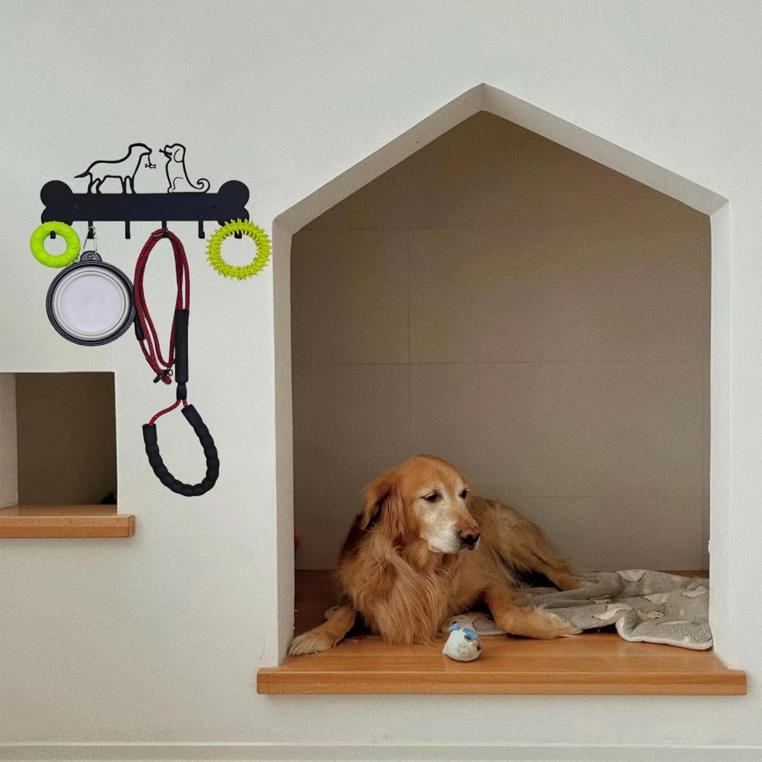 Dog Leash Holder Wall Mount, Dog Supply Organizer with 6 Hooks, Metal Key Hooks for Wall， Wall Storage for Hanging Leash, Vest, Harness, Keys image number 1