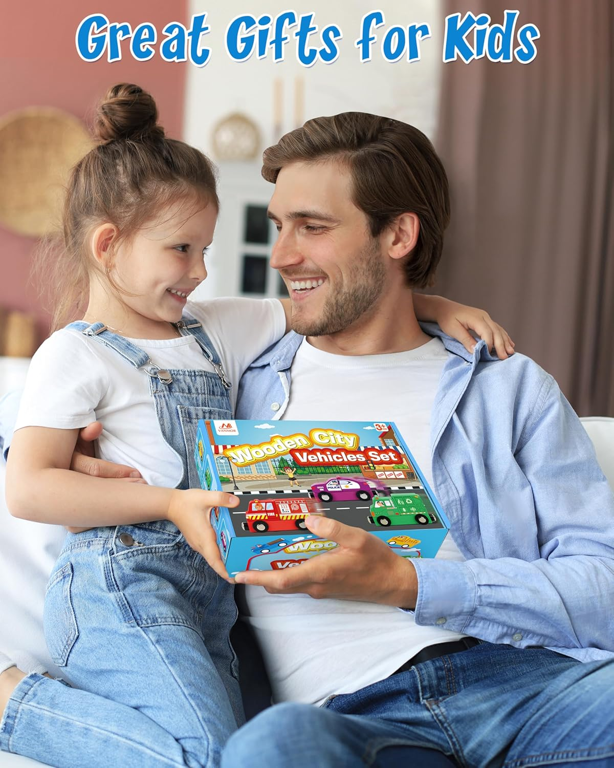 Vanmor Wooden Car Vehicle Set, 8 PCS Magnetic City-Themed Train for Toddlers, Montessori Fine Motor Skills Educational Toy for Kids Aged 3 for Imaginative Play and Development image number 5