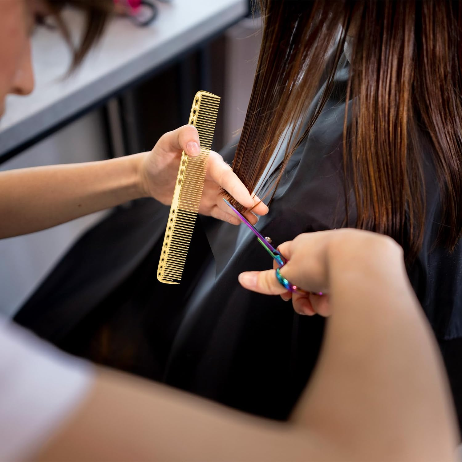 Metal Comb for Men, 2 PCS Fine Tooth Comb Aluminum Cutting Comb Metal Hair Styling Comb Set Metal Rat Tail Comb Professional Barber Comb, Detangling Comb anti Static Metal Combs for Hair Women, Gold image number 1