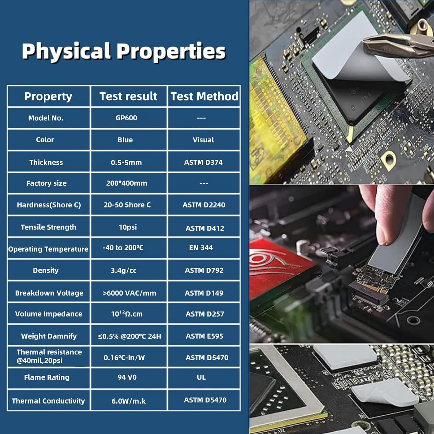 Suytvenxau 4 Pack Thermal Pad 100X100Mm, 0.5Mm-2Mm Thickness, High Temperature Heat Resistant Silicone Grease 6.0W/Mk Thermal Pads for PC, Laptop, CPU, GPU, SSD, IC, LED Cooling image number 5