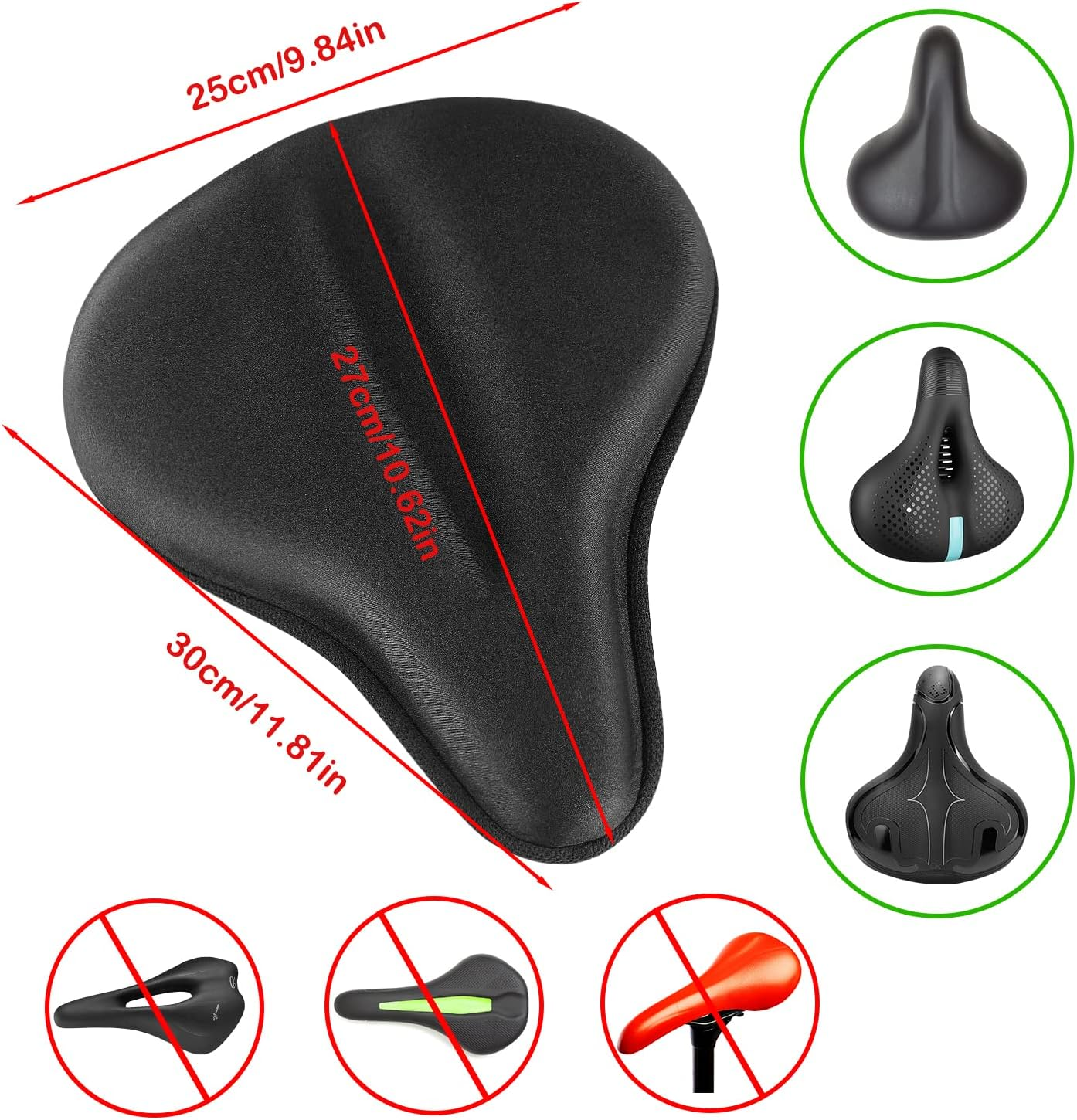 FUCNEN Exercise Bike Seat Cushion 27 X 25Cm Bike Seat Cover Padded Spinning Gel Seat Cover for Wide Bike Bicycle Saddle Soft Comfortable for Women Spin Bike Seat for Indoor Cycling image number 1